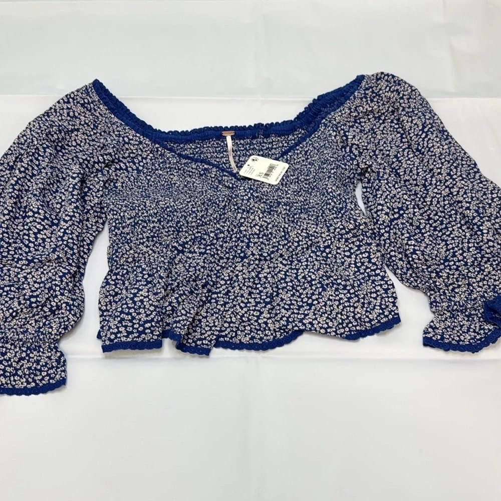 Free People Blue and White Floral Blouse